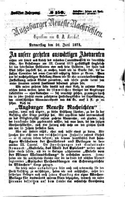 Augsburger neueste Nachrichten Donnerstag 26. Juni 1873