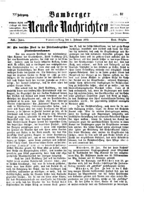 Bamberger neueste Nachrichten Donnerstag 1. Februar 1872