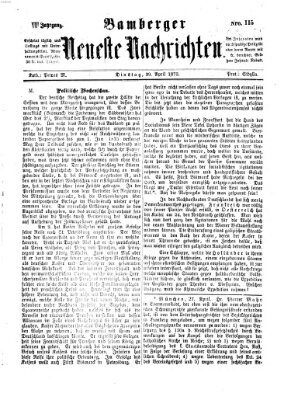 Bamberger neueste Nachrichten Dienstag 29. April 1873