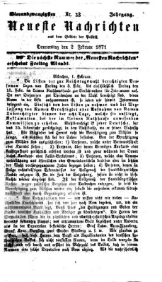 Neueste Nachrichten aus dem Gebiete der Politik (Münchner neueste Nachrichten) Donnerstag 2. Februar 1871