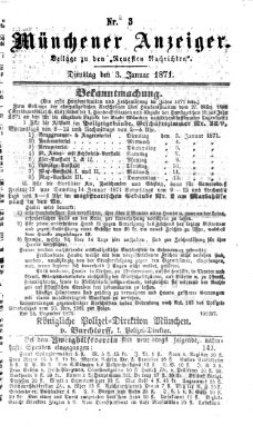 Münchener Anzeiger (Münchner neueste Nachrichten) Dienstag 3. Januar 1871