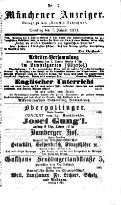 Münchener Anzeiger (Münchner neueste Nachrichten) Samstag 7. Januar 1871