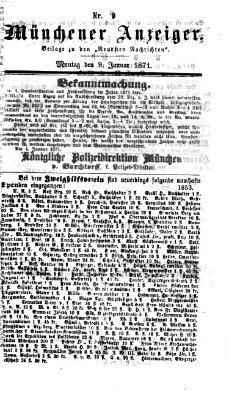 Münchener Anzeiger (Münchner neueste Nachrichten) Montag 9. Januar 1871