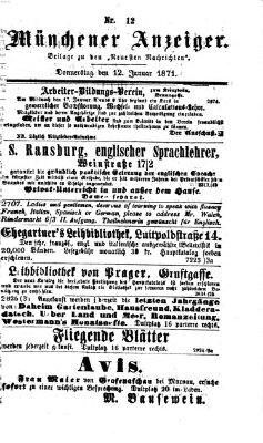 Münchener Anzeiger (Münchner neueste Nachrichten) Donnerstag 12. Januar 1871