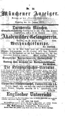 Münchener Anzeiger (Münchner neueste Nachrichten) Samstag 14. Januar 1871