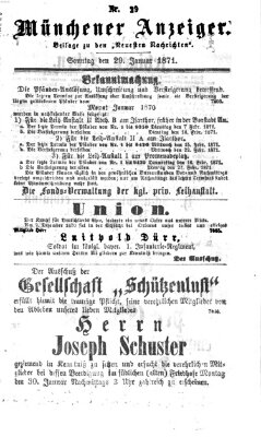 Münchener Anzeiger (Münchner neueste Nachrichten) Sonntag 29. Januar 1871