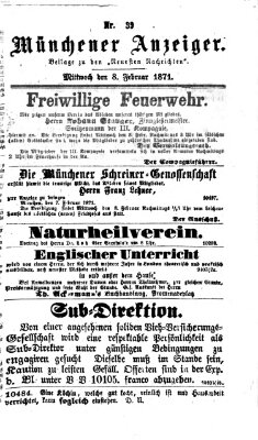 Münchener Anzeiger (Münchner neueste Nachrichten) Mittwoch 8. Februar 1871