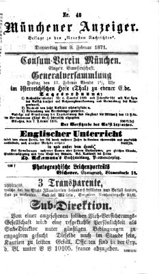 Münchener Anzeiger (Münchner neueste Nachrichten) Donnerstag 9. Februar 1871