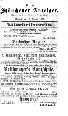 Münchener Anzeiger (Münchner neueste Nachrichten) Mittwoch 15. Februar 1871