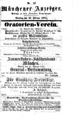 Münchener Anzeiger (Münchner neueste Nachrichten) Sonntag 26. Februar 1871