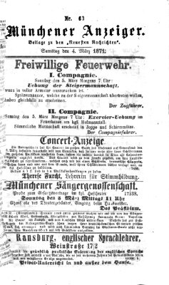 Münchener Anzeiger (Münchner neueste Nachrichten) Samstag 4. März 1871