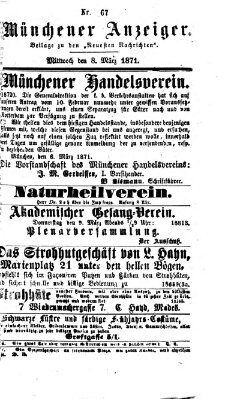 Münchener Anzeiger (Münchner neueste Nachrichten) Mittwoch 8. März 1871