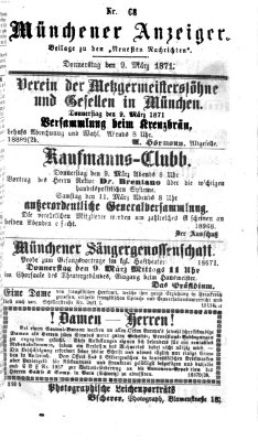 Münchener Anzeiger (Münchner neueste Nachrichten) Donnerstag 9. März 1871