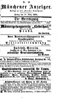 Münchener Anzeiger (Münchner neueste Nachrichten) Freitag 10. März 1871