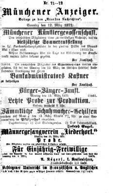 Münchener Anzeiger (Münchner neueste Nachrichten) Sonntag 12. März 1871