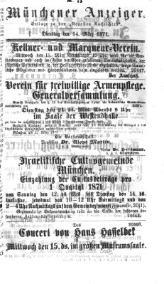 Münchener Anzeiger (Münchner neueste Nachrichten) Dienstag 14. März 1871