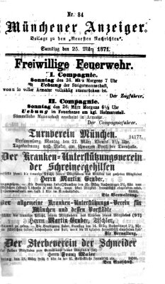 Münchener Anzeiger (Münchner neueste Nachrichten) Samstag 25. März 1871