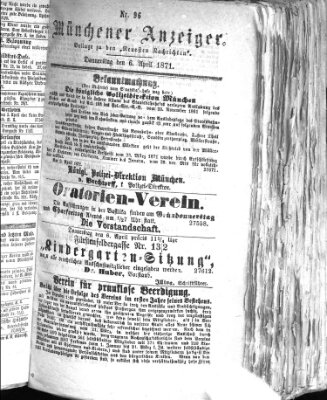 Münchener Anzeiger (Münchner neueste Nachrichten) Donnerstag 6. April 1871