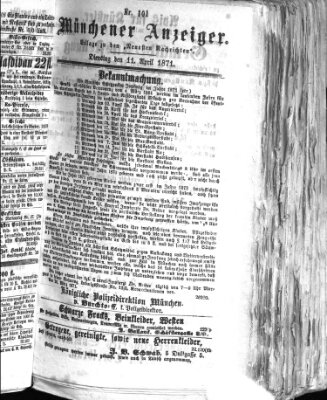 Münchener Anzeiger (Münchner neueste Nachrichten) Dienstag 11. April 1871