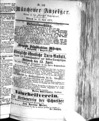 Münchener Anzeiger (Münchner neueste Nachrichten) Mittwoch 12. April 1871