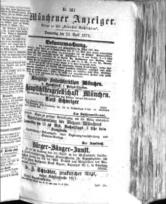 Münchener Anzeiger (Münchner neueste Nachrichten) Donnerstag 13. April 1871