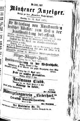 Münchener Anzeiger (Münchner neueste Nachrichten) Sonntag 16. April 1871