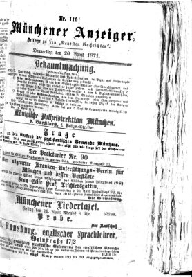 Münchener Anzeiger (Münchner neueste Nachrichten) Donnerstag 20. April 1871