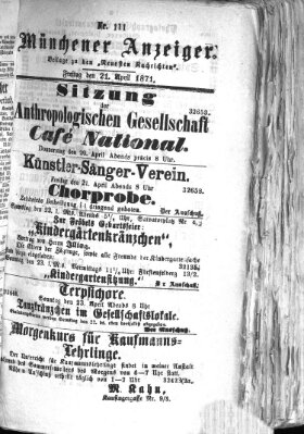 Münchener Anzeiger (Münchner neueste Nachrichten) Freitag 21. April 1871