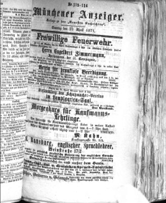 Münchener Anzeiger (Münchner neueste Nachrichten) Sonntag 23. April 1871