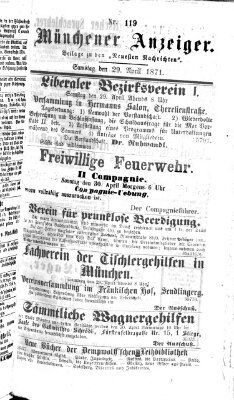 Münchener Anzeiger (Münchner neueste Nachrichten) Samstag 29. April 1871