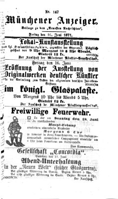 Münchener Anzeiger (Münchner neueste Nachrichten) Freitag 16. Juni 1871