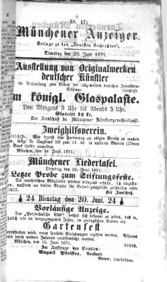 Münchener Anzeiger (Münchner neueste Nachrichten) Dienstag 20. Juni 1871