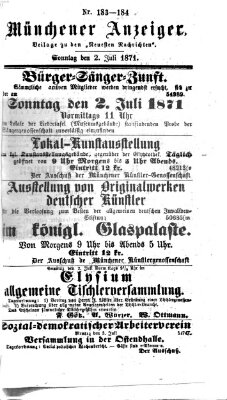 Münchener Anzeiger (Münchner neueste Nachrichten) Sonntag 2. Juli 1871