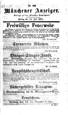 Münchener Anzeiger (Münchner neueste Nachrichten) Freitag 14. Juli 1871