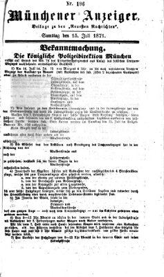 Münchener Anzeiger (Münchner neueste Nachrichten) Samstag 15. Juli 1871