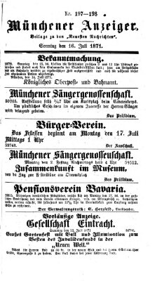 Münchener Anzeiger (Münchner neueste Nachrichten) Sonntag 16. Juli 1871