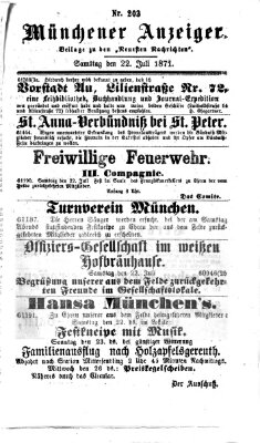 Münchener Anzeiger (Münchner neueste Nachrichten) Samstag 22. Juli 1871