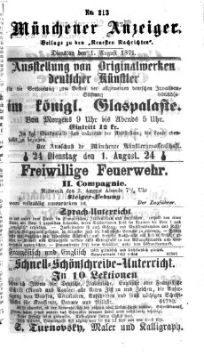 Münchener Anzeiger (Münchner neueste Nachrichten) Dienstag 1. August 1871