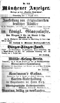 Münchener Anzeiger (Münchner neueste Nachrichten) Donnerstag 3. August 1871