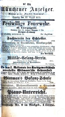 Münchener Anzeiger (Münchner neueste Nachrichten) Samstag 12. August 1871