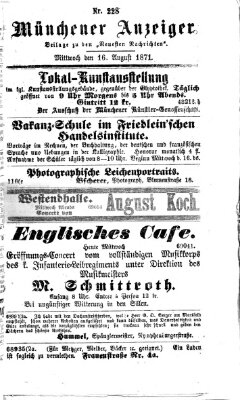 Münchener Anzeiger (Münchner neueste Nachrichten) Mittwoch 16. August 1871