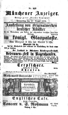 Münchener Anzeiger (Münchner neueste Nachrichten) Donnerstag 17. August 1871