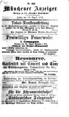 Münchener Anzeiger (Münchner neueste Nachrichten) Freitag 18. August 1871