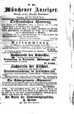 Münchener Anzeiger (Münchner neueste Nachrichten) Samstag 19. August 1871