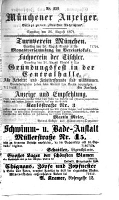 Münchener Anzeiger (Münchner neueste Nachrichten) Samstag 26. August 1871