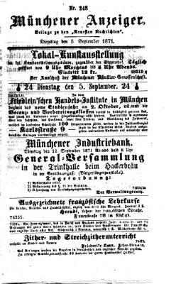 Münchener Anzeiger (Münchner neueste Nachrichten) Dienstag 5. September 1871