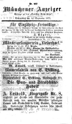 Münchener Anzeiger (Münchner neueste Nachrichten) Donnerstag 14. September 1871