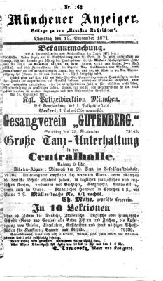 Münchener Anzeiger (Münchner neueste Nachrichten) Dienstag 19. September 1871