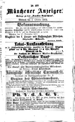 Münchener Anzeiger (Münchner neueste Nachrichten) Mittwoch 4. Oktober 1871