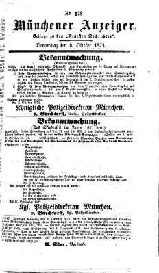 Münchener Anzeiger (Münchner neueste Nachrichten) Donnerstag 5. Oktober 1871